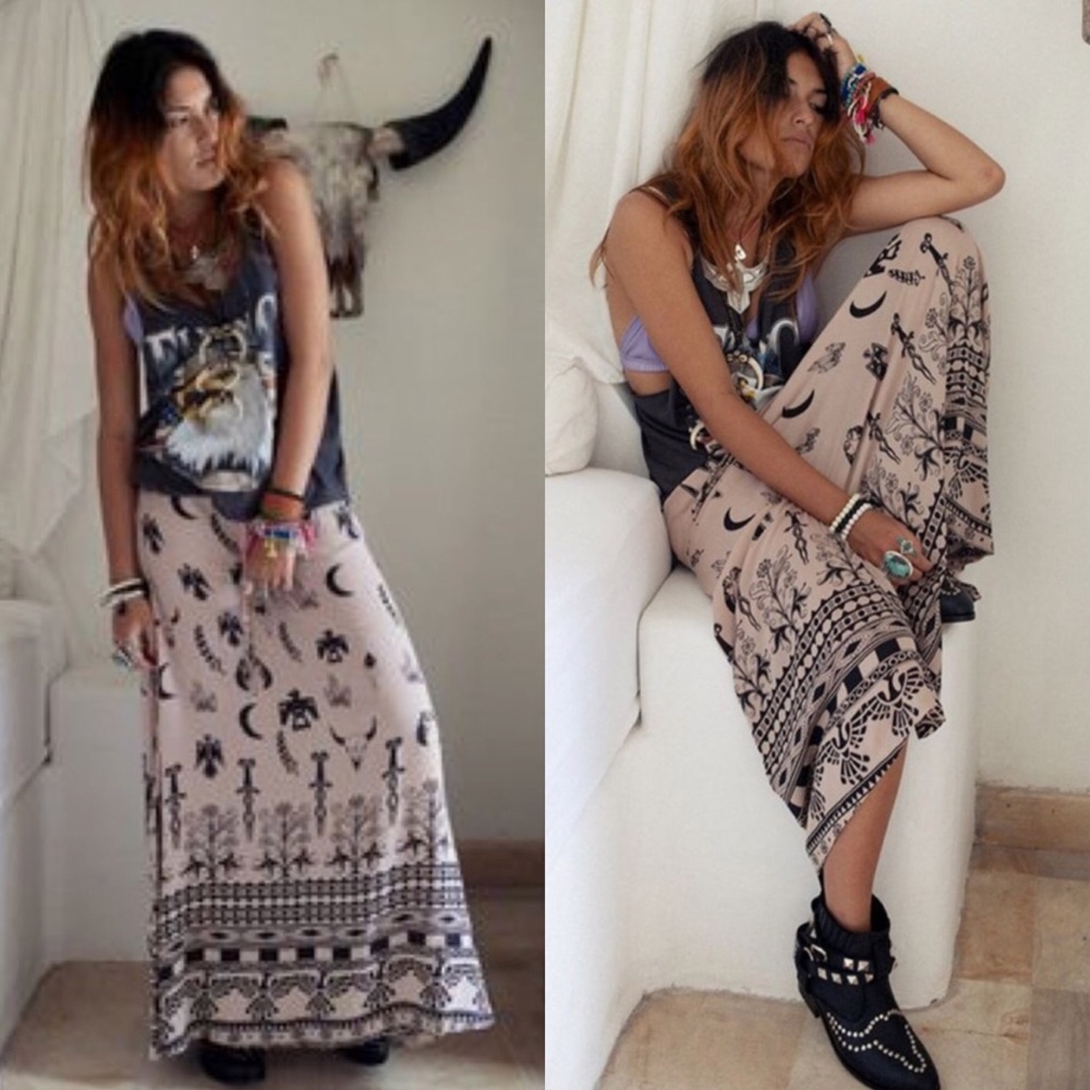 Spell boho tribal maxi skirt in mushroom